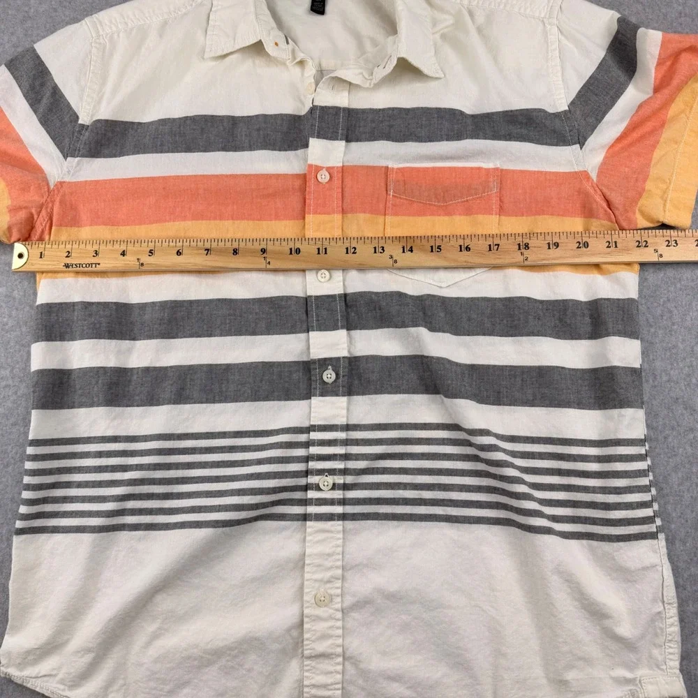Aeropostale Mens Large‎ Short Sleeve Button Down Striped Shirt Cream Orange Grey